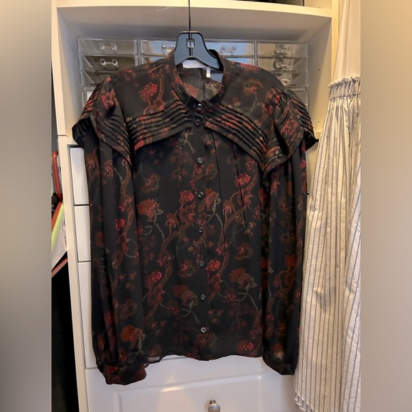 Chloe Tops - Chloe elegant designer blouse with floral print and beautiful detail